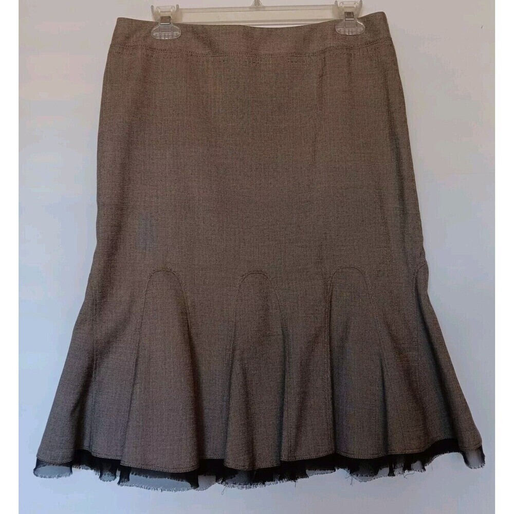 Margaret Frances Sz 8 Brown/Beige Fitted Skirt w/ Bottom Flare and Raw Trim Hem